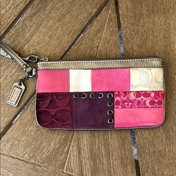 Coach Handbags - Coach Patchwork Wristlet Purple Pink Silver